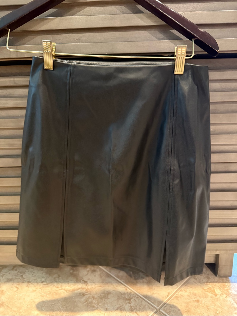 Mango Black Faux Leather Mini Skirt with Subtle Front Slits